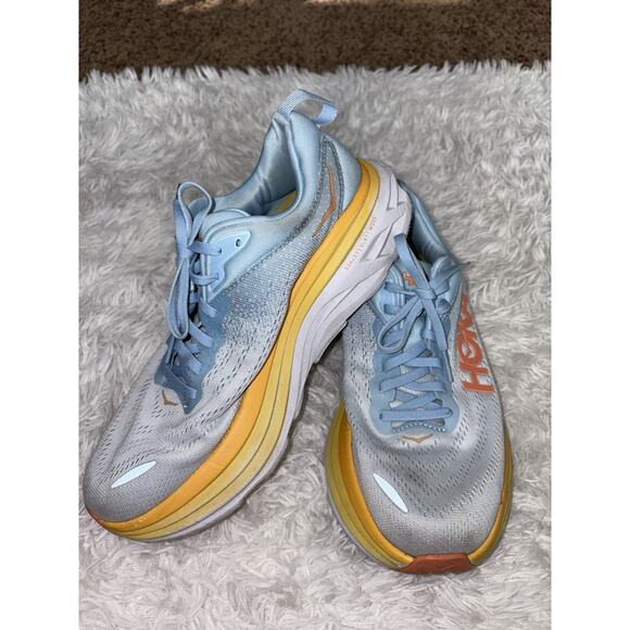 Hoka Bondi 8 One One Women’s Sz. 7.5D Blue & Yellow Sneaker. Fantastic Pair